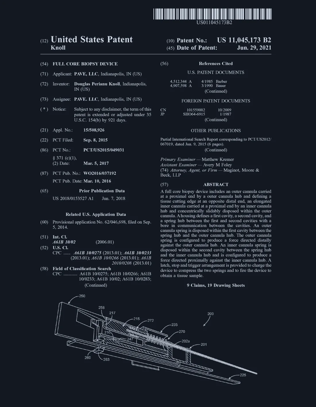 Page 1 of US 11,045,173 B2, as granted