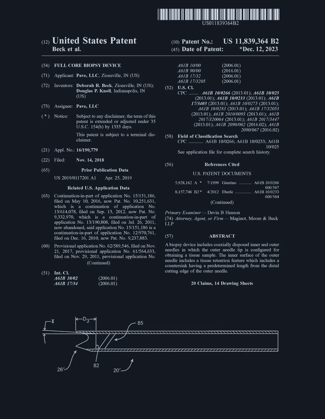 Page 1 of US 11,839,364 B2, as granted